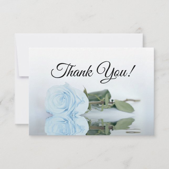 Elegant Dusty Blue Mirrored Rose Simple Wedding Thank You Card (Front)