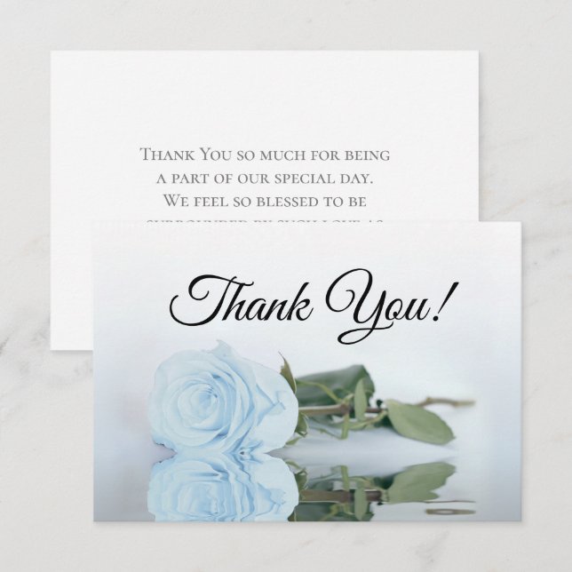Elegant Dusty Blue Mirrored Rose Simple Wedding Thank You Card (Front/Back)