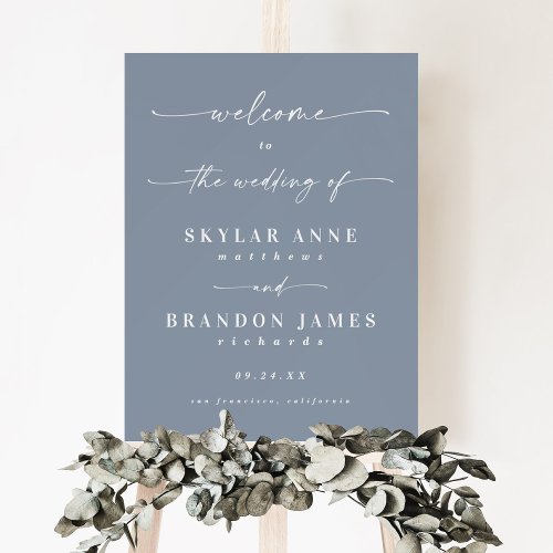 Elegant Dusty Blue Mist Wedding Welcome Sign