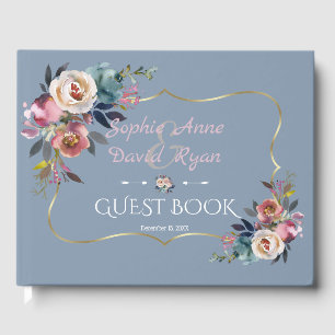 Elegant Dusty Blue Misty Rose Gold Wedding Guest Book