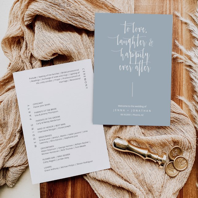 Elegant Dusty Blue Modern Minimal Script Wedding Program (Creator Uploaded)