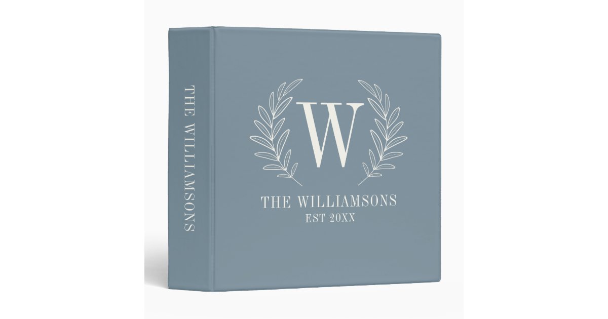Elegant Dusty Blue Modern Monogram 3 Ring Binder | Zazzle