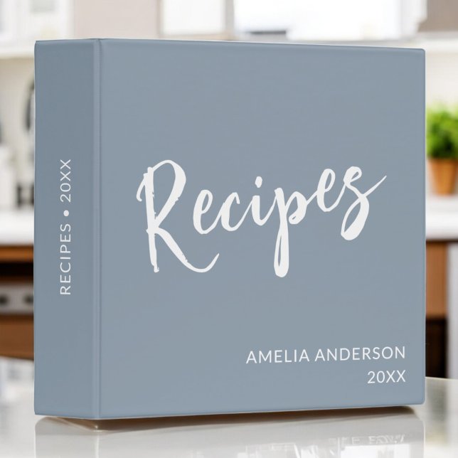 Elegant Dusty Blue Modern Recipe Cookbook 3 Ring Binder (Creator Uploaded)