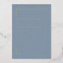 Elegant Dusty Blue Modern Wedding  Foil Invitation