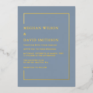 Elegant Dusty Blue Modern Wedding Foil Invitation