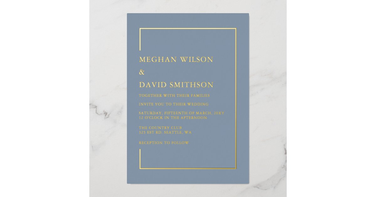 Elegant Dusty Blue Modern Wedding Foil Invitation | Zazzle