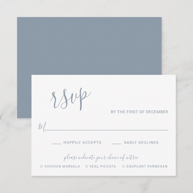 Elegant Dusty Blue Modern Wedding RSVP Card (Front/Back)