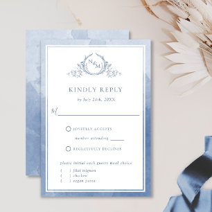 Elegant Dusty Blue Monogram and Watercolor RSVP