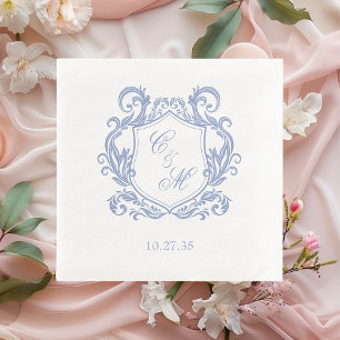 Elegant Dusty Blue Monogram Crest Wedding Napkins