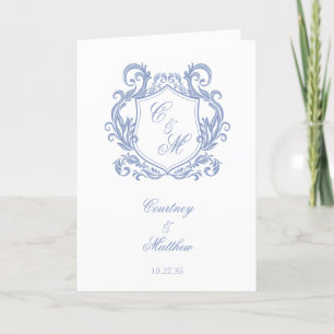 Elegant Dusty Blue Monogram Crest Wedding Program