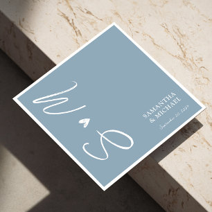 Elegant Dusty Blue Monogram Initials Wedding Napkins