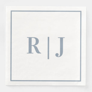 Elegant Dusty Blue Monogram Initials Wedding Paper Dinner Napkins