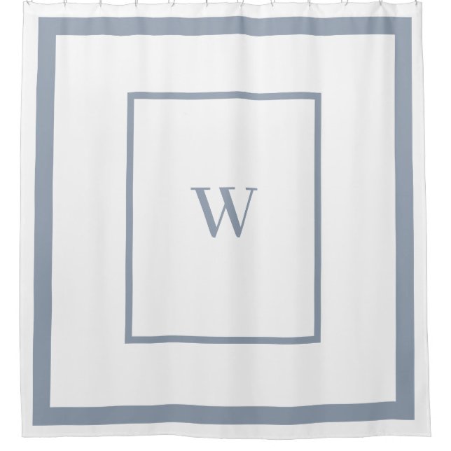 Elegant dusty blue Monogram Letter Shower Curtain (Front)