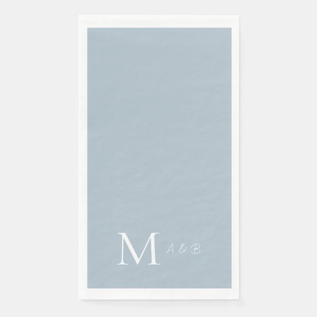 Elegant Dusty Blue Monogram Paper Guest Towels (Front)