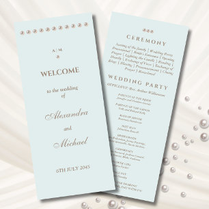 Elegant Dusty Blue Monogram Pearl Wedding Program