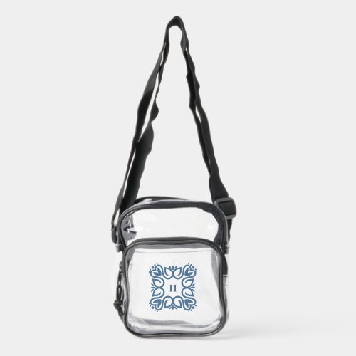 Elegant Dusty Blue Monogram Script Clear Crossbody Bag