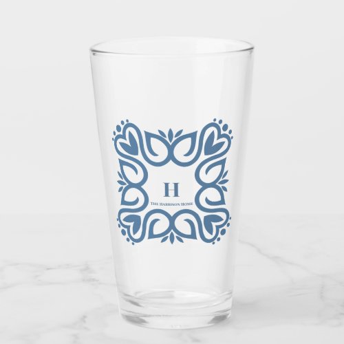 Elegant Dusty Blue Monogram Script Glass