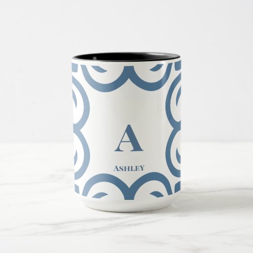 Elegant Dusty Blue Monogram Script Mug