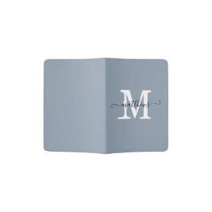 Elegant Dusty Blue Monogram Script Name Custom Passport Holder
