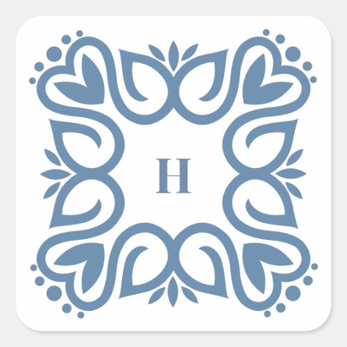 Elegant Dusty Blue Monogram Script Square Sticker