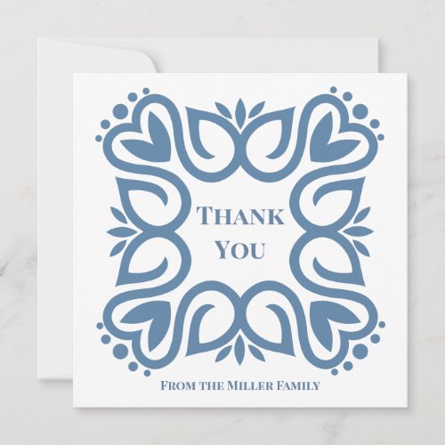 Elegant Dusty Blue Monogram Script Thank You Card