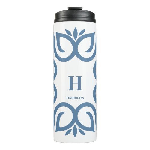 Elegant Dusty Blue Monogram Script Thermal Tumbler