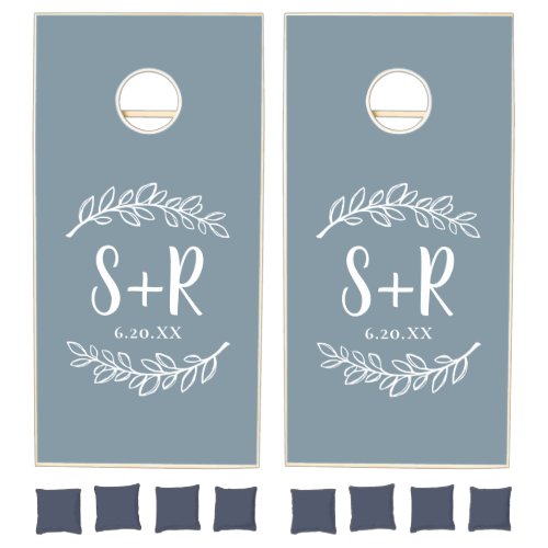 Elegant Dusty Blue Monogram Wedding Cornhole Set