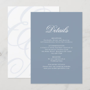 Elegant Dusty Blue Monogram Wedding Details Enclosure Card