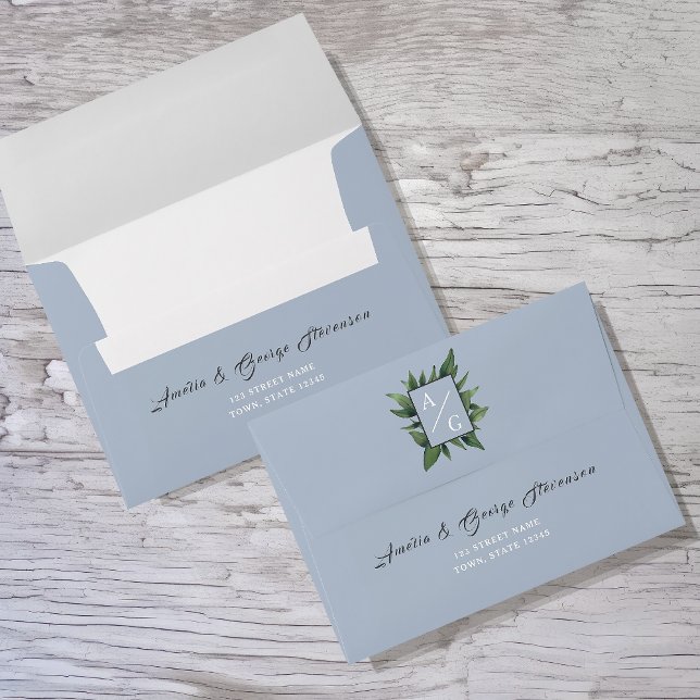 Elegant Dusty Blue Monogram Wedding Envelope (Creator Uploaded)