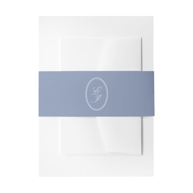Elegant Dusty Blue Monogram Wedding Invitation Belly Band (Front Example)