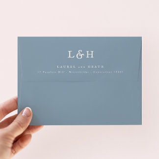Elegant Dusty Blue Monogram Wedding Invitation Envelope