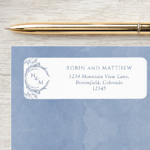 Elegant Dusty Blue Monogram Wedding Return Address Label