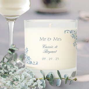 Elegant Dusty Blue Mr Mrs Wedding Scented Candle