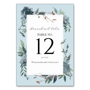 Elegant Dusty Blue Navy Botanical Garden Table Number