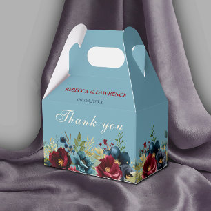 Elegant dusty blue navy burgundy floral wedding favor boxes