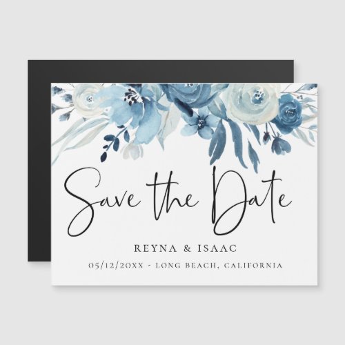 Elegant Dusty Blue Navy Floral Save the Date