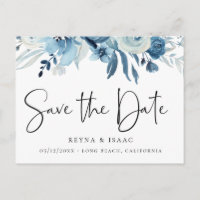Elegant Dusty Blue Navy Floral Save the Date