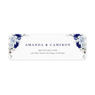 Elegant Dusty Blue Navy Floral Wedding Address Label