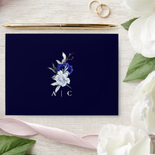 Elegant Dusty Blue Navy Floral Wedding Envelope