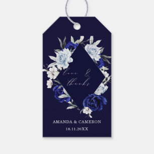 Elegant Dusty Blue Navy Floral Wedding Favor Gift Tags