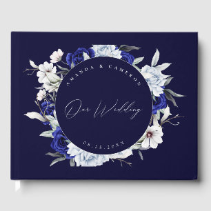 Elegant Dusty Blue Navy Floral Wedding Guest Book