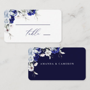 Elegant Dusty Blue Navy Floral Wedding Place Card