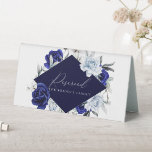 Elegant Dusty Blue Navy Floral Wedding Reserved Table Tent