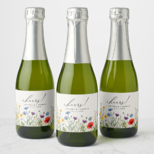 Elegant Dusty Blue Navy Floral Wedding Sparkling Wine Label