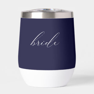 Elegant Dusty Blue Navy Floral Wedding Thermal Wine Tumbler