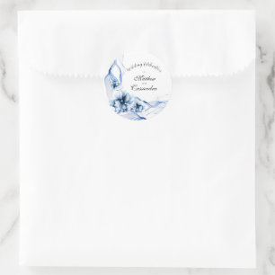 Elegant Dusty Blue Navy Flowers Wedding Classic Round Sticker