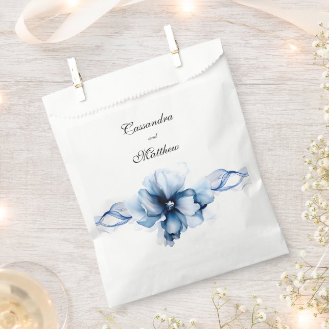 Elegant Dusty Blue Navy  Flowers Wedding  Favor Bag (Clipped)