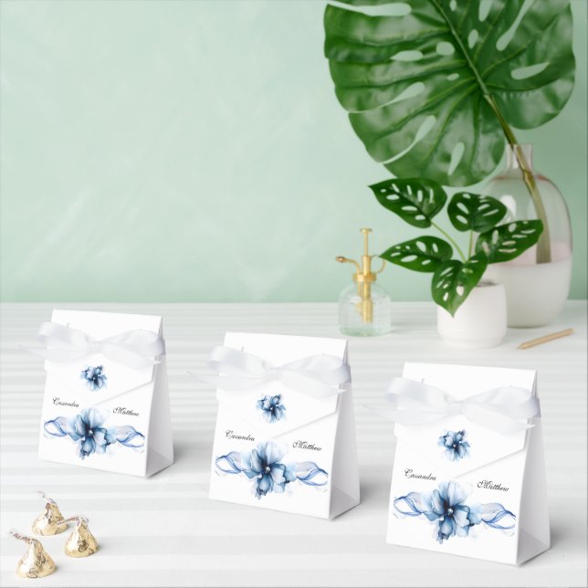 Elegant Dusty Blue Navy  Flowers Wedding  Favor Boxes (Multiple)