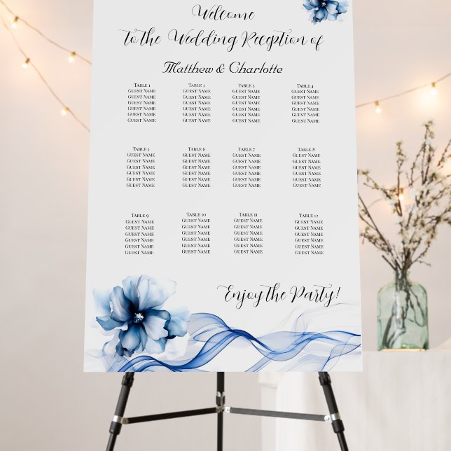 Elegant Dusty Blue Navy  Flowers Wedding  Foam Board (In Situ (Stand))
