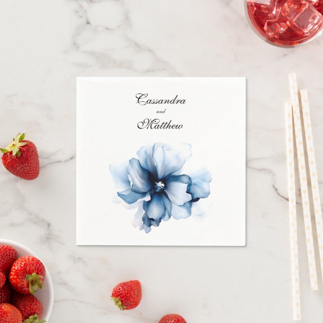 Elegant Dusty Blue Navy  Flowers Wedding  Napkins (Insitu)